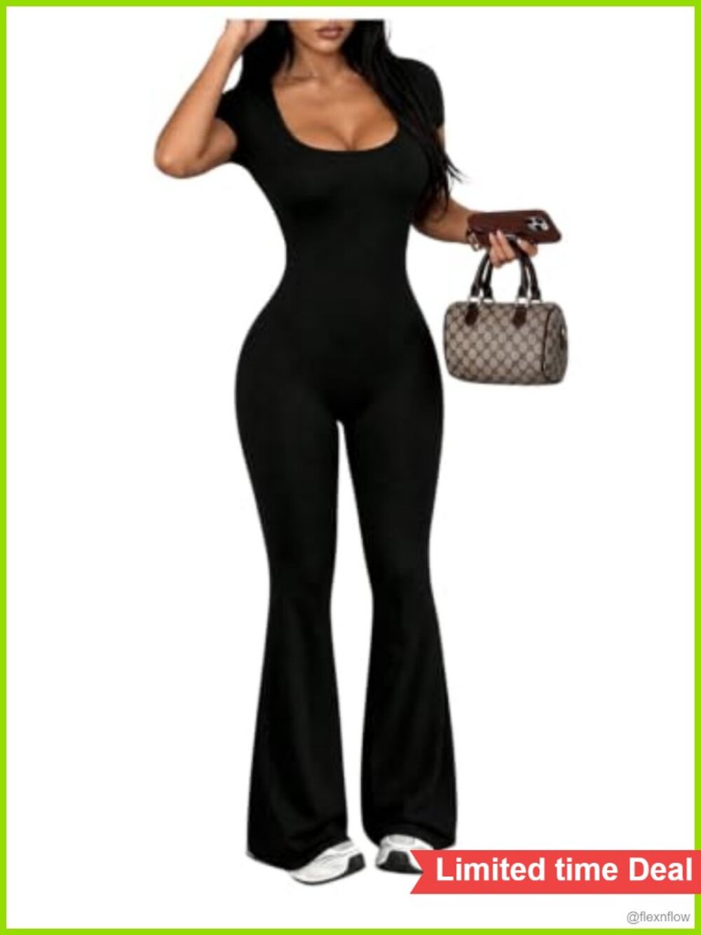 Workout Jumpsuit Yoga Romper Square Neck Flared Leggings Slimming One Piece